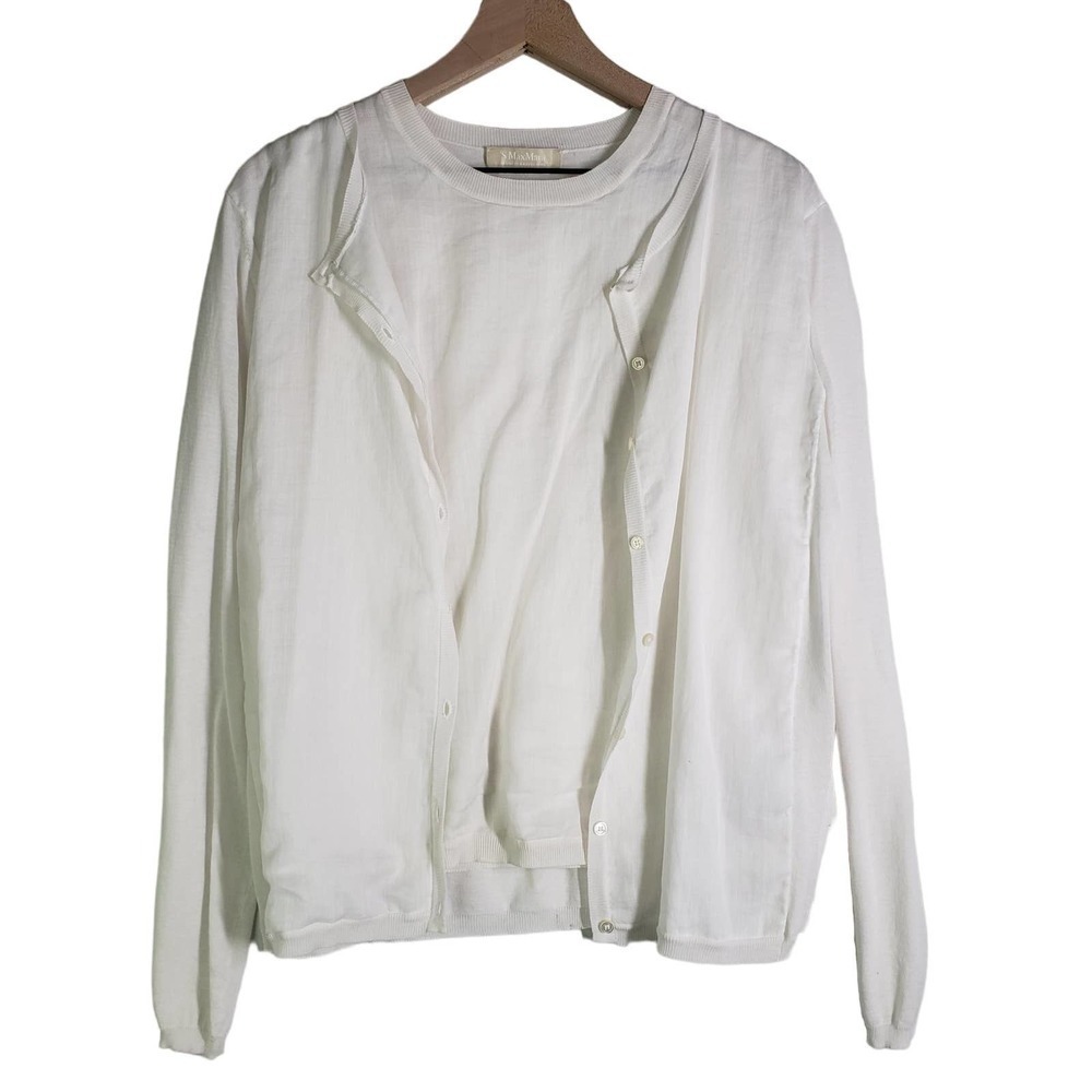 S' Max Mara Tank‎ Cardi Set L White Twinset Cardigan Sweater Mixed Fabric